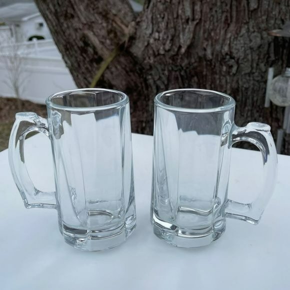 Set of Two Heavy Duty Beer Clear Glass‎ Mug - Picture 1 of 8